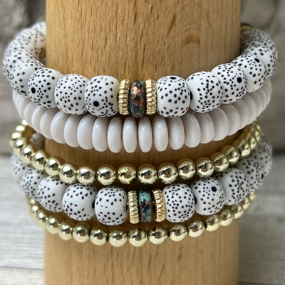 Stylish Gold Boho Chic Stacked Bracelets -  Trendy Stackable Evil Eye Bracelets - Picture 6 of 13
